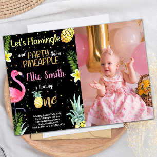Invitation Photo 1er Flamant rose noir Parties scintillant an