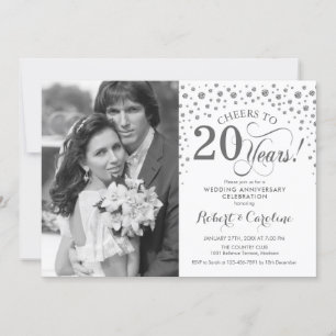 Invitation Photo 20e anniversaire de mariage - Blanc argenté