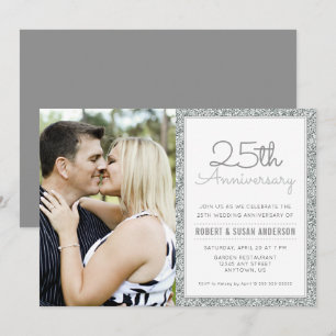 Invitation Photo 25e Anniversaire de Mariage Faux Paillettes 