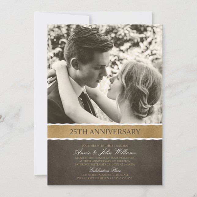 Invitation Photo 25e Anniversaire de Mariage Votre Photo Ici (Devant)