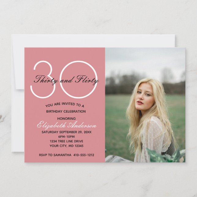 Invitation Photo 30e anniversaire Trente Flirty Rose Annivers (Devant)