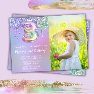 Invitation Photo 3ème Anniversaire Fête avec Dégoulinades de