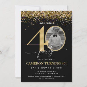 Invitation photo 40 ans moderne avec paillettes no