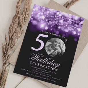 Invitation Photo 50e Anniversaire Glamour Minuit Violet
