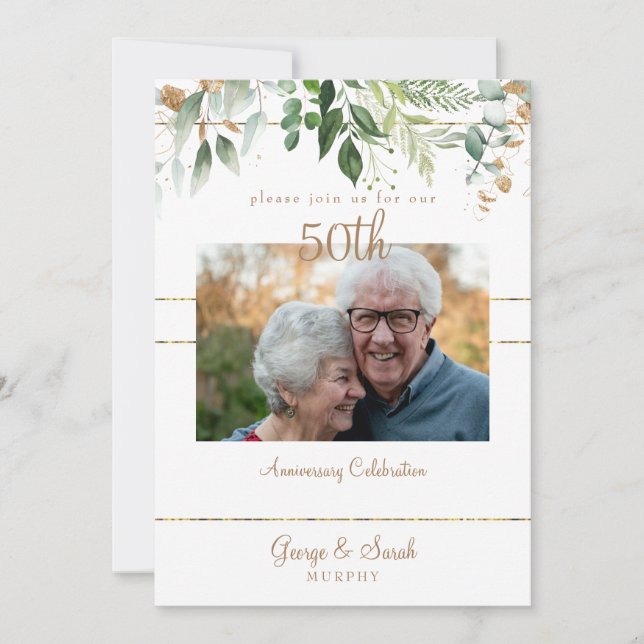 Invitation Photo 50th Anniversary Party Gold Foliage (Devant)