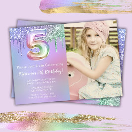 Invitation Photo 5e Parties scintillant rose violet fête d'an
