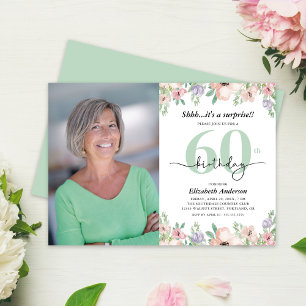 Invitation Photo 60e anniversaire Fleurs pastel 
