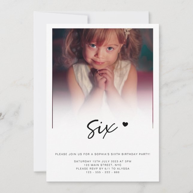 Invitation Photo 6Anniversaire Six Coeurs Cute Lovely (Devant)