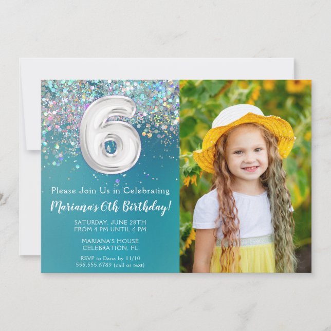 Invitation Photo 6e anniversaire de la Parties scintillant Tu (Devant)