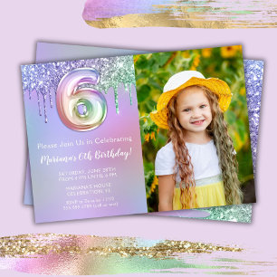 Invitation Photo 6e Parties scintillant rose violet fête d'an
