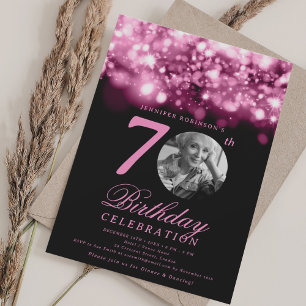 Invitation Photo 70th Birthday Hot Pink Midnight Glam