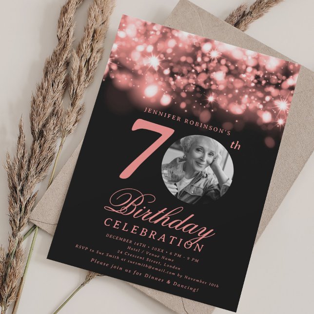 Invitation Photo 70th Birthday Rose Gold Midnight Glam  (Photo 70th Birthday Rose Gold Midnight Glam Invitation)