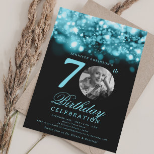 Invitation Photo 70th Birthday Turquoise Midnight Glam