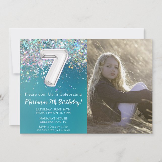 Invitation Photo 7e anniversaire de la Parties scintillant Tu (Devant)