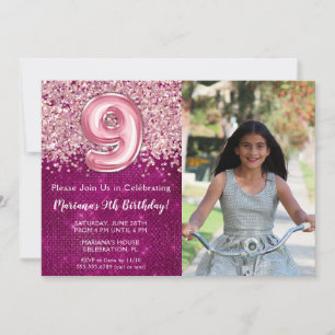 Invitation Photo 9th Parties scintillant rose Magenta Anniver