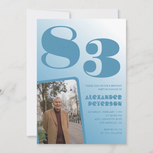 Invitation Photo à dégradé bleu 83e anniversaire (Devant)