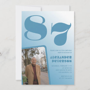Invitation Photo à dégradé bleu rétro pour les 87 ans d'un ho