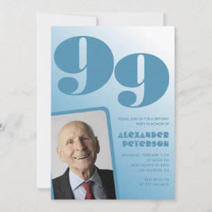 Invitation Photo à dégradé bleu rétro pour les 99 ans d'homme