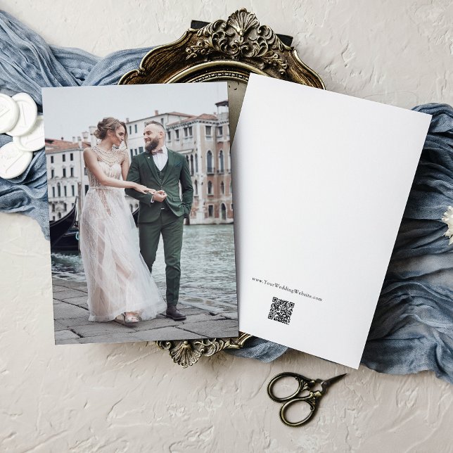 Invitation Photo à fond avec code QR sur le dos | Mariage (Créateur téléchargé)