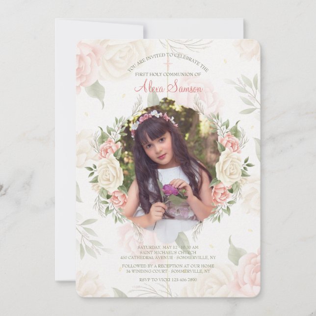 Invitation photo à l'aquarelle avec cadre floral (Devant)