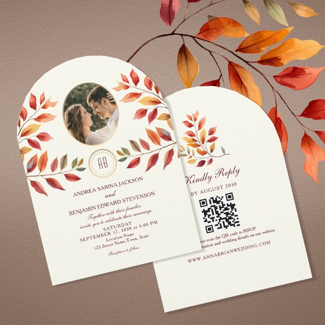 Invitation Photo and QR Code Fall Wedding (Créateur téléchargé)