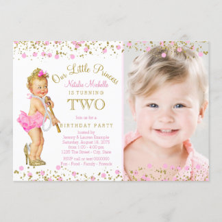 Invitation photo anniversaire 2 ans princesse rose