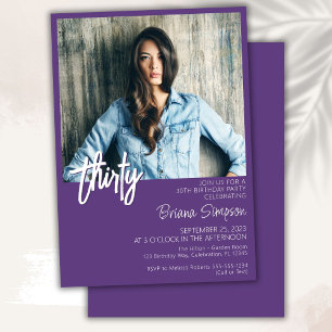 Invitation photo anniversaire 30 ans violet