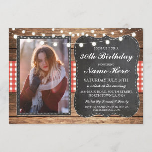 Invitation Photo Anniversaire 30e Marque rouge rustique en bo