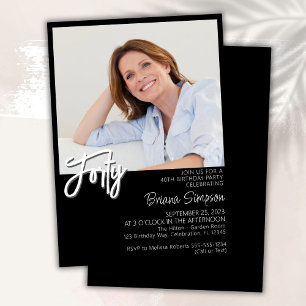 Invitation Photo Anniversaire 40 ans Noir et Blanc