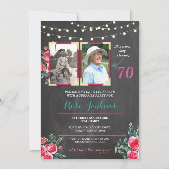 Invitation Photo Anniversaire 60e 70e Floral 2 Photos Invitat (Devant)