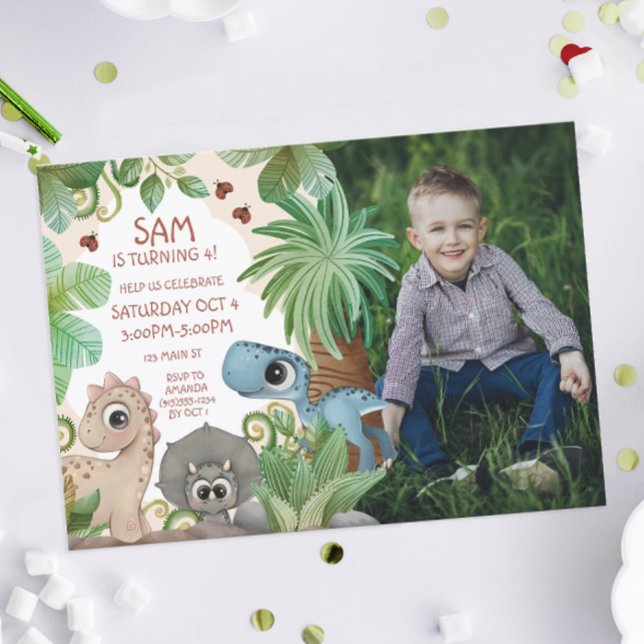 Invitation Photo Anniversaire de enfant Dinosaur (Dinosaur Birthday Party Photo Invite)