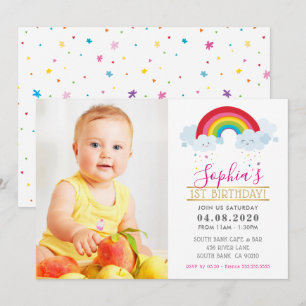 Invitation PHOTO ANNIVERSAIRE DE ENFANT PARTY coloré arc-en-c