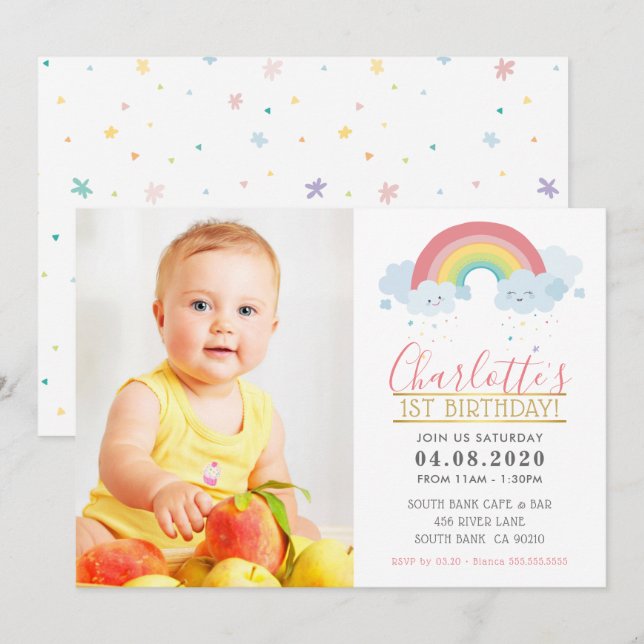 Invitation PHOTO ANNIVERSAIRE DE ENFANT PARTY coloré pastel a (Devant / Derrière)