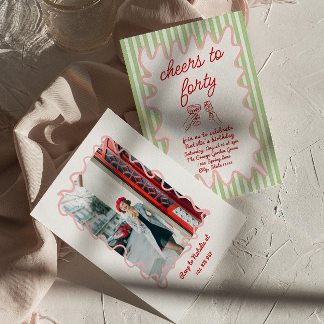 Invitation Photo Anniversaire de la 40e main tirée (Créateur téléchargé)