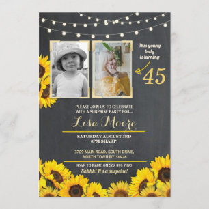 Invitation Photo Anniversaire de la fête Sunflower Chalk 2 Ph