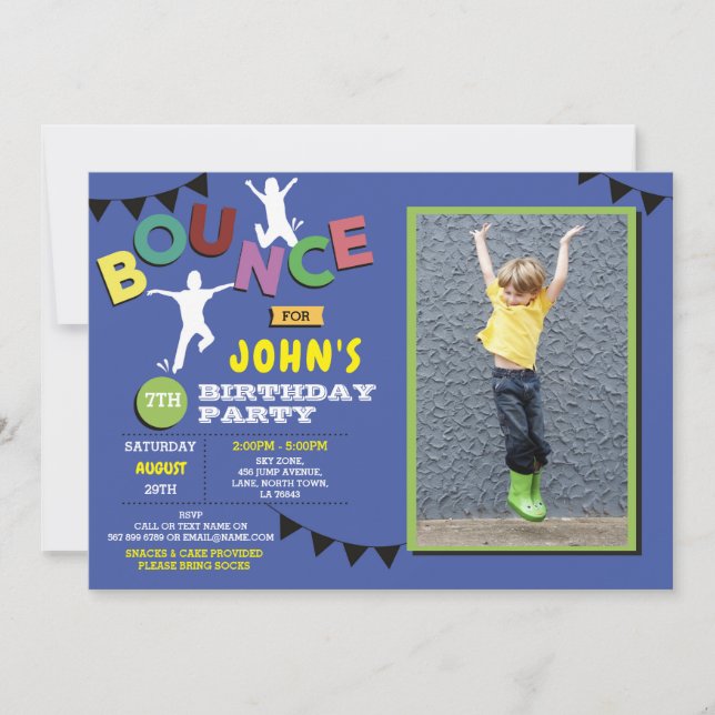 Invitation Photo Anniversaire Jump Bounce Party Trampoline Bl (Devant)