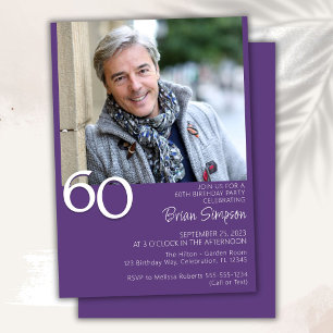 Invitation Photo Anniversaire Moderne Minimaliste Violet 60 A