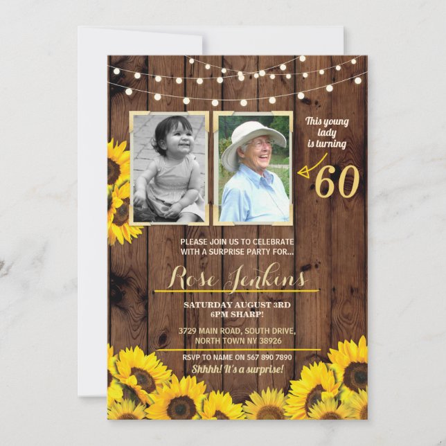Invitation Photo Anniversaire Tournesol Bois 2 Photos (Devant)