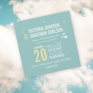 Invitation Photo Aqua et Yellow Zig Zag Mariage de typographi