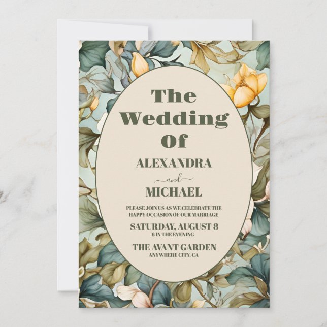 Invitation Photo Aquarelle Blanc Lily Art Nouveau Mariage (Devant)