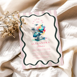 Invitation Photo Aquarelle Femme Dentiste Graduation