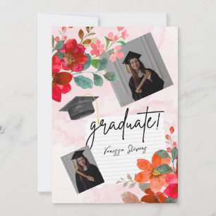 Invitation Photo aquarelle personnalisée de la fête de gradua