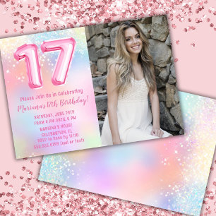 Invitation Photo Arc-en-ciel rose 17e anniversaire
