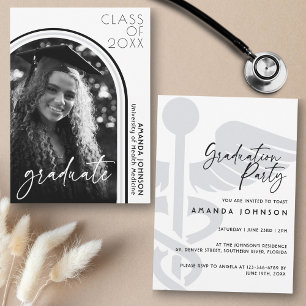 Invitation Photo Arc moderne Black White Nurses Graduation