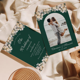 Invitation Photo Arch Avec Roses Blanches Emerald Green Maria