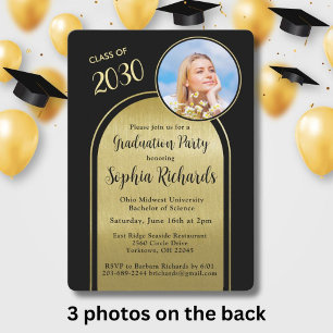Invitation Photo Arch Elegant Black Gold Graduation Party