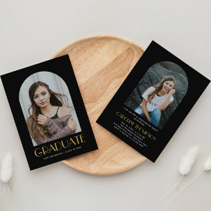 Invitation Photo Arch moderne Black & Gold Graduation Party