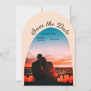 Invitation photo arch orange boho save the date QR moderne