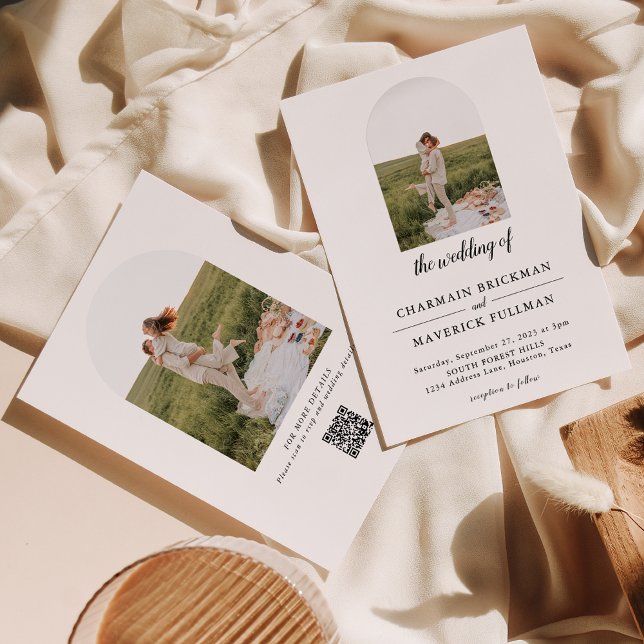 Invitation Photo Arch simple moderne Mariage de code QR (Créateur téléchargé)