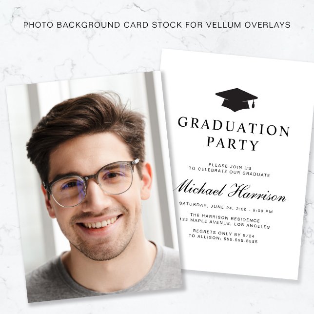 Invitation Photo Arrière - plan Graduation Party Vellum Overl (Créateur téléchargé)